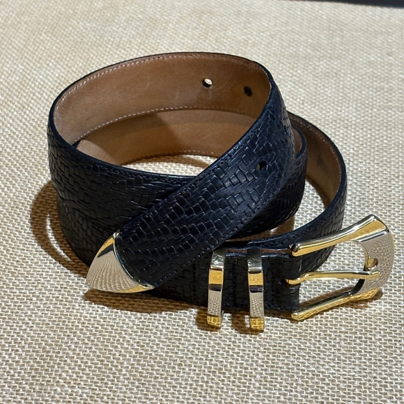 Mezlan Men's Leather Dress Belt Black Made in Spain Sz 40 2-Tone Buckle 1¼" Wide - Picture 1 of 13